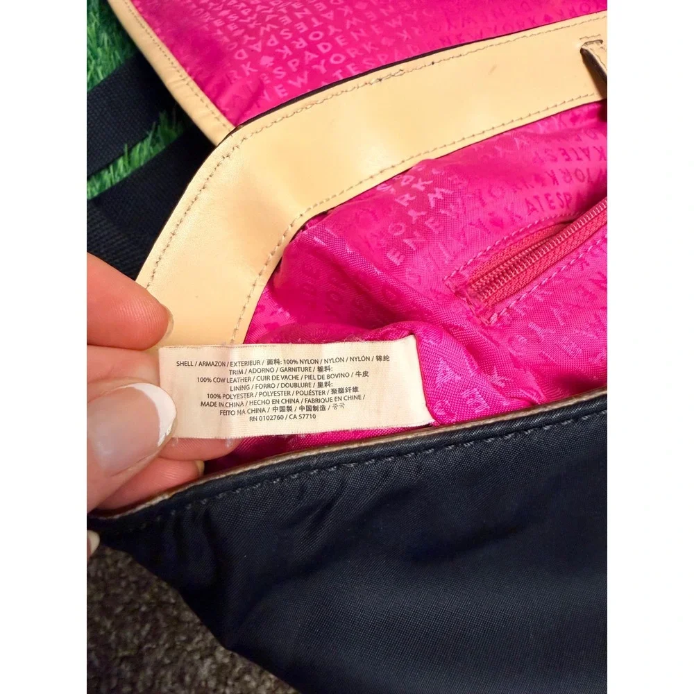 Kate Spade New York Black Nylon Leather Trim Flap Backpack Hot Pink‎ Lining